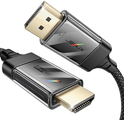 JSAUX 4K DisplayPort auf HDMI Kabel 1M, 4K@60Hz/2K@120/1080P@120 Unidirektionaler [Vergoldete, Geflochten, Aluminiumhülse] DP-PC zu HDMI-Monitor Kompatibel mit Lenovo, HP, Dell, AMD, NVIDIA