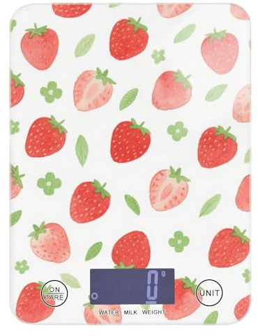 Bilancia digitale per dieta con display LCD, per alimenti, 5 kg/5 g, fragola rossa, rosa chiaro, bilancia da cucina con 4 unità per cottura cheto (batterie non incluse) pesa digitale para