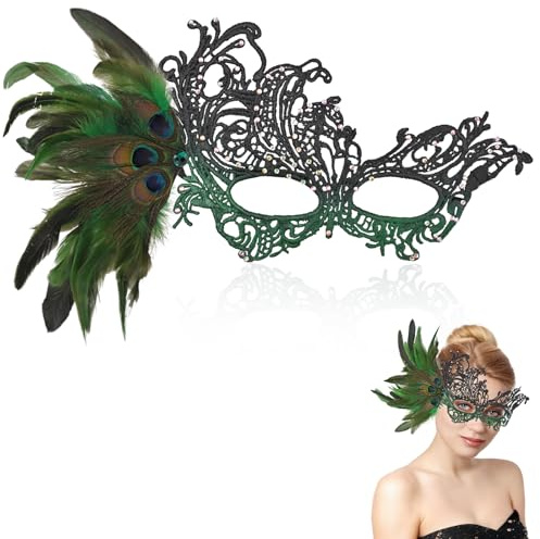 HZHSGLY Masquerade Mask, Masquerade Masks for Women Men Venetian Lace Elegant Feather Half Face Mask for Mardi Gra Halloween Party Dress Accessories