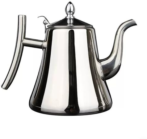 Teiera in acciaio inossidabile con infusore con filtro incorporato per la preparazione del tè, compatibile con fornelli a induzione e fornelli a gas, fondo spesso per stabilità (1,0 l, argento)