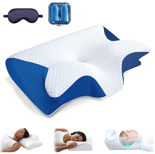 HOPASRISEE Lunava Orthopädisches Kopfkissen, Mylunava Kissen OrthopäDisches Schlafkissen, Ergonomisches Nackenkissen füR Seiten RüCken & BauchschläFer, Jede Nacht Erholsam Schlafen(Blau)