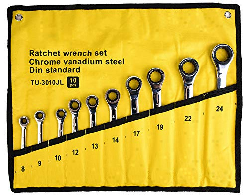 BowyTrading 10pcs Ratchet Spanner Set, Ratchet Wrench Tool Kit, 8 24mm Ratchet Socket Wrench with Storage, Steel Nut Tool for Repair Work