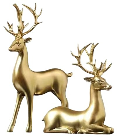 Weihnachts Rentier Figure, Rentier Hirsch Skulptur Winter Weihnachten Deko, Kreative Deko für Wohnzimmer, Küche, Schlafzimmer, Festliche Elch Statuen als Saisonale Heim und Partydekoration,Gold
