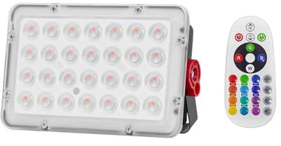 WAFOHSR Proiettore LED RGB da 200W 100W 50W Dimmerabile con telecomando IP66 impermeabile Illuminazione for esterni Risparmio Energetico Efficiente(50W)