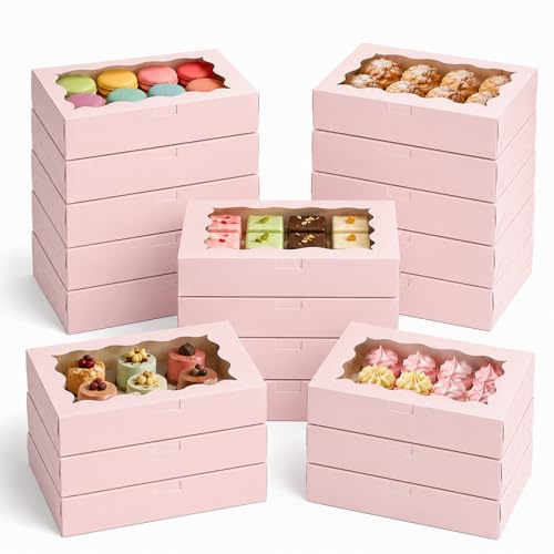 20 Stück Keksschachtel mit Sichtfenster Rosa Gebäckkarton 18 x 11 x 4 cm | Keksbox Geschenkbox für Kekse, Macarons, Pralinen und Süßigkeiten, Geburtstag, Party, Baby Shower und Hochzeit