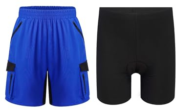Kaerm Cykelsportkläder för barn, pojkar, 3D-stoppning, cykelshorts, korta cykelbyxor, leggings med sportshorts, träningsshorts, löpshorts, fitness, blå, 110-116