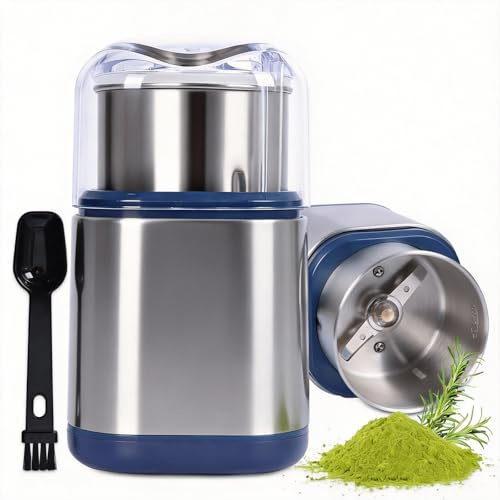 Upgraded Electric Coffee Grinder, One Touch Design Spice and Herb Grinder for Coffee Beans, Seeds and Grains, Powerful Motor for Fast Efficient Grinding, Includes Cleaning Brush, Stainless Steel