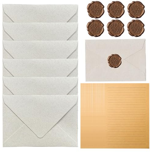 GONZTEL 32 pezzi Set di Carta da Lettera Vintage con 6 Buste e 6 Sigilli in Cera, 20 Carta da Lettere, Buste Partecipazioni Matrimonio, per Compleanni, Inviti di Matrimonio, Biglietti di Auguri