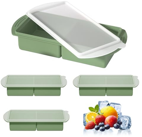 Set de 4 bandejas de silicona para congelador, 2 tazas, con tapa | Uso para caldo, sopa, salsas y cubitos de hielo, almacenamiento por porciones en cocina