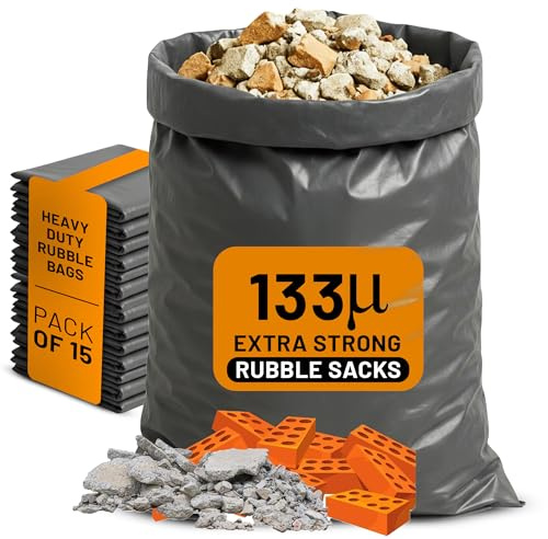 Paxfords Heavy Duty Rubble Sacks – Extra Strong 133 Micron Rubble Bags 20 x 30 inch, Tear Resistant Builders Bags for Construction Waste, Household, Timber and Gravel 100kg Load (Grey, 15 Pack)