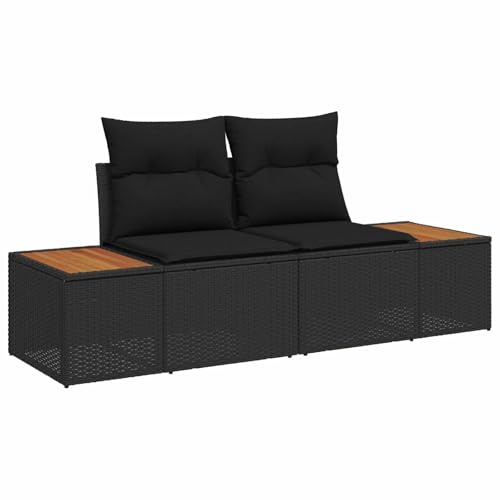 QUAHEAS Gartensofa Schwarz 184 x 62 x 85cm, wetterfestes Poly-Rattan Outdoor-Sofa für Terrasse, Balkon, Garten, stabile Stahlrahmen Zweisitzer Couch