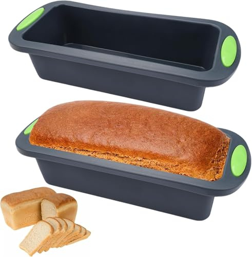 TESSTSY 2 Pieces 28 x 12 x 6.5 cm 2LB Silicone Loaf Tin | Food Grade Nonstick Rectangle Baking Moulds for Baking, Oven Air Fryer Bread Tin Pan for Banana Bread, Meat Loaf, Pound Cake