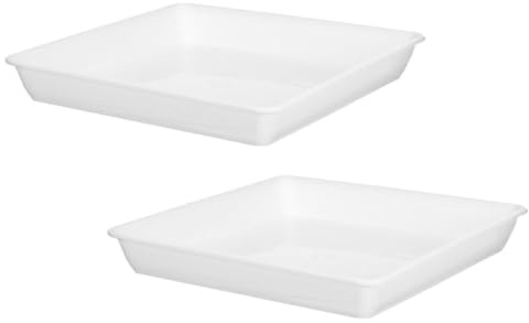 Cabilock 2 Piezas Platillo Cuadrado de Plástico Blanco para Macetas y Bonsáis, Bandeja Resistente para Drenaje y Prevención de Vuelcos en Balcones y Exteriores