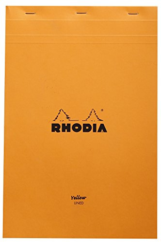 RHODIA 19660C - Bloc-Notes Agrafé N°19 Orange - A4+ 21 x 31,8 cm- Ligné - 80 Feuillets Détachables - Papier Clairefontaine Jaune 80 g/m² - Couverture en Carte Enduite Souple, Résistante et Imperméable
