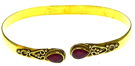 Messing Armreif golden Rubin Spirale Tropfen Flechtrand verstellbar antik Tribal pink offen schmal Stein Armspange Damen
