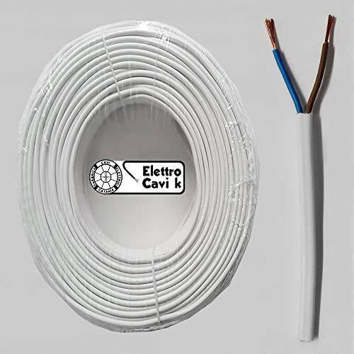 ELETTROCAVI K - CAVO ELETTRICO PIATTO H05VVH2-F 2x0,75 mm² GOMMATO BIANCO BIPOLARE 2 POLI FLESSIBILE CPR PROFESSIONALE MADE IN ITALY 50 METRI