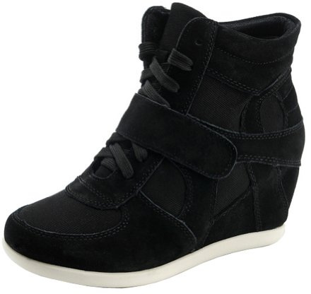 rismart Women's Wedge Casual Hook Loop Fabric Suede Leather Fashion Sneakers 8522(Black,8.5)