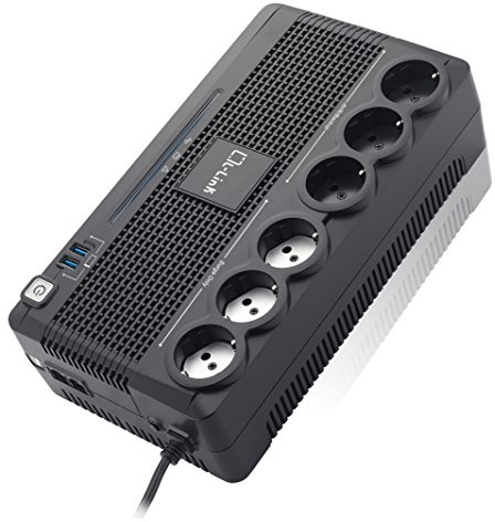 L-LINK sistema de Alimentación ininterrumpida SAI 6 salidas Schuko, SAI para PC con Potencia 700VA, Protección Avanzada con Monitorización Inteligente y Función de Apagado sin Carga, Protección ADSL