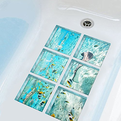 ChezMax The Underwater World Bath Treads Sticker Safety Decals Non Slip Bath Tub Tattoos Tub Stickers Tub Decals Non Slip Bathtub Stickers Tub Appliques 6 Pcs 5.9 X 5.9
