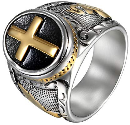 JewelryWe Schmuck Herren-Ring Edelstahl Retro Christian Heilig Kreuz Gebet Ring Bandring Gold Schwarz Silber, Größe 57 bis 74