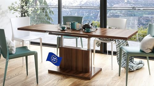 Mazzoni Aston Couchtisch ausziehbar höhenverstellbar 120/200cm in Nussbaum modern vielseitig Wohnzimmertisch Esstisch Beistelltisch Sofatisch platzsparend hochwertig Wohnzimmer