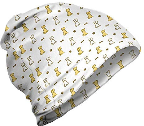 ABAKUHAUS Pfotenabdruck Unisex Beanie, Nursery Dog and Bones, Wandern im Freien, Mustard Kitz und Weiß