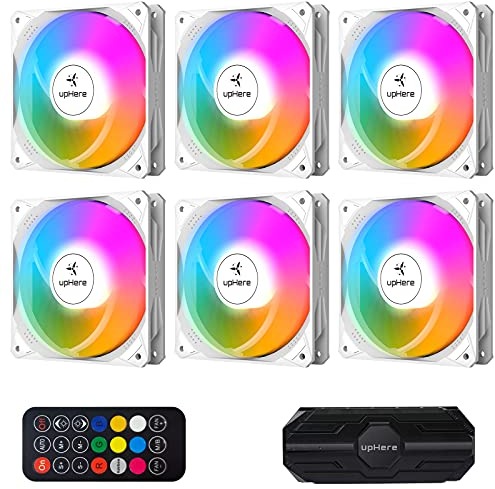 upHere NT1206-6 Lot de 6 ventilateurs de refroidissement à LED RVB 120 mm ultra silencieux pour boîtiers de PC, refroidissement d'ordinateur