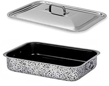 Euroshoppingonline Teglia Lasagnera Rostiera Alluminio Antiaderente 30cm + Coperchio in Acciaio Inox 30cm