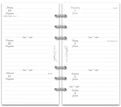 SinnWunder® Premium Kalendereinlagen 2026 - Wochen-Kalender - 1 Woche 2 Seiten - Größe Personal - Filofax-Lochung