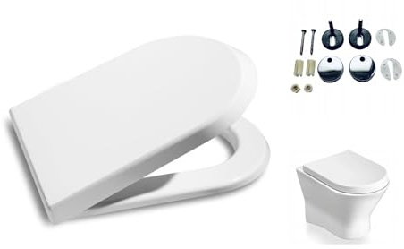 Ramm Toilettensitz mit Absenkautomatik Soft Close | WC Sitz aus antibakteriellem Duroplast mit Quick-Release-Funktion | Made in EU |kompatibel mit Roca Nexo| inklusive Befestigungsmaterial (Standard)