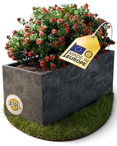 Ondis24 Vaso per fiori in basalto 100 cm, effetto cemento con serbatoio d'acqua, alto e resistente all'inverno (cemento antracite)