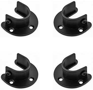 FYTRONDY Stainless steel 3/4 Inch Diameter Wardrobe Closet Rod Bracket, U-Shaped Open type Socket bracket, Shower Curtain Rod Pole End Supports Sockets Flange 2 Sets (Black Edition)