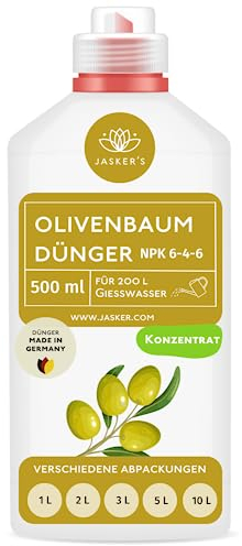 Bio Olivenbaum Dünger flüssig 500 ml Konzentrat für 100 Liter Gießwasser - 100% organischer Dünger für Olivenbaum - Mediterraner Pflanzendünger für Garten & Kübel - Oliven Dünger
