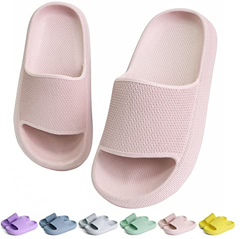 KOUECI Kids Cloud Slides Girls Shower Slippers Slip on Slide Sandals Non-slip Summer Beach Pool Shoes(Pink,2 Little Kids)