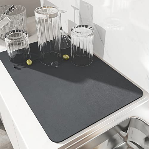 AMOMYDOG Tappetino Scolapiatti, Super Assorbente Tappetini Lavello Cucina, Scolapiatti da Lavello Asciugatura Rapida, Sgocciolatoio per Lavello Antiscivolo per Bancone Cucina 30 x 40cm (Grigio Scuro)