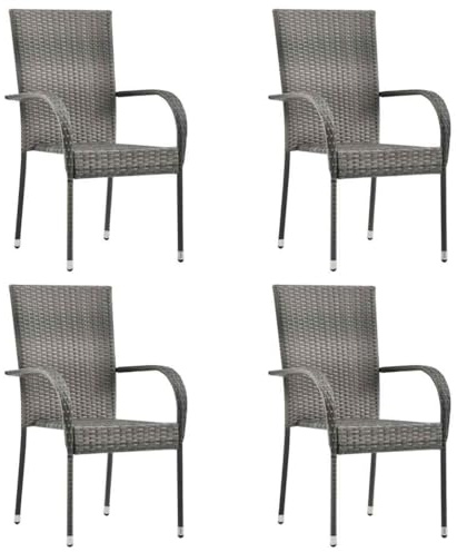 vidaXL 4X Sillas de Jardín Apilables Asiento Mobiliario Muebles Cocina Hogar Restaurante Comedor Exterior con Respaldo Ratán Sintético Gris