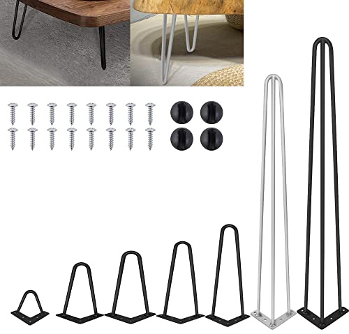 ANSIMIDA 12 Inch Hairpin Legs, Heavy Duty Metal Furniture Legs for Coffee Table, Chair, Bench, 3/8 inch Black 2-Rod Iron Wire Legs for DIY Furniture, Free Screws & Protector Feet