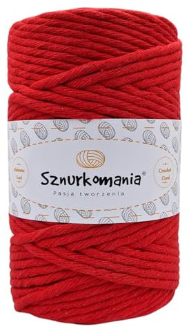Sznurkomania, Makramee garn 5mm 100m 1ply, Viele Farben, Baumwollgarn, Baumwollkordel 5mm, Makrameekordel, Makramee Schnur, Baumwollschnur, Macrame Cord, Baumwollseil, Häkeln (Rot)