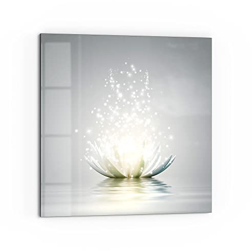 DEQORI Küchenrückwand Glas | Motiv Funkelnde Lotusblüte | 60x60 cm | Bad- oder Herd-Rückwand | Herdblende Spritzschutz für Küche & Badezimmer | moderne Deko für Fliesenspiegel