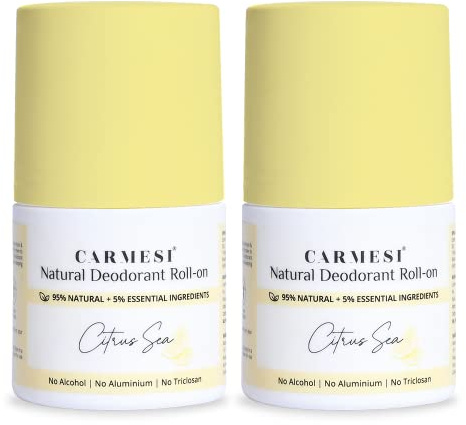 Carmesi Natural Deodorant Roll On – Citrus Sea | 95% Natural with Essential Oils | No Alcohol, No Aluminum, No Triclosan | Long-Lasting Odor Protection for Women & Men | 1.69 Fl Oz (Pack of 2)