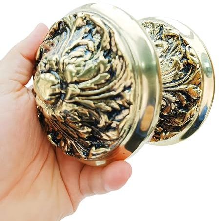 Anatolica Large Brass Centre Front Door Knob Pull, Dia. 4.33 inches, Ornate Single Dummy, Antique Finish