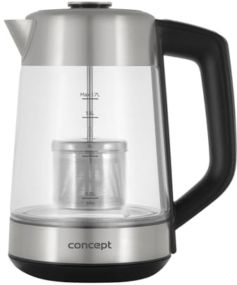 Concept RK4190 Hervidor eléctrico de vidrio con control de temperatura y filtro cafetera/té, Capacidad 1.7L