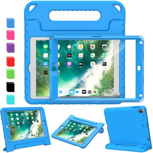SINSO Funda infantil para iPad de 9.7 pulgadas, 6ª generación 2018/5ª generación 2017/iPad Air 2, a prueba de golpes, ligera, protector de pantalla, asa/soporte, color azul