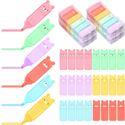 Tenare 24 Stück Macarons Mini Textmarker Pastell Textmarker Set Süße Leuchtstifte Bär Lustige Leuchtmarker Geschenk mit Keilspitze Design für Erwachsene Bürobedarf