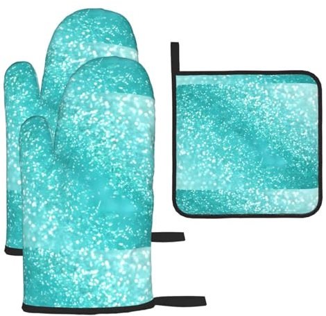 Set di 3 guanti e presine glitterati anti-scottatura per cucina, cottura e grigliata, regalo di Natale per la festa della mamma