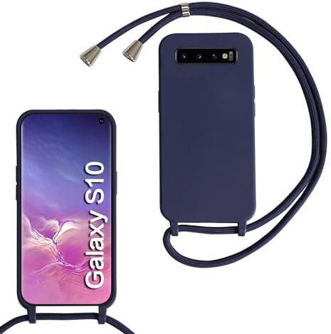 Haygdz Handykette für Samsung Galaxy S10 Hülle mit Band, Necklace Handyhülle mit Abnehmbar Nylon Kordel zum Umhängen Silikon Stoßfest Schutzhülle, Dunkelblau