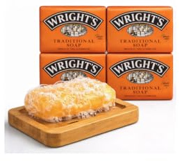 Wright's - Jabón tradicional de alquitrán de carbón, (125 g), paquete de 4 jaboneras de bambú natural (juego de 2)