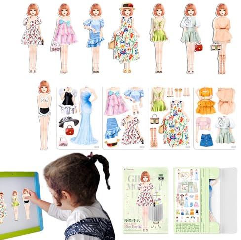 Magnetische Anziehpuppen,anziehpuppen aus papier,Magnetische Prinzessinnen Papierpuppen-Ausschnitte,Rollenspiel-Outfit Bunte Magnetpapier-Puppenkleidungspuzzles für Kindertags Geburtstagsgeschenk