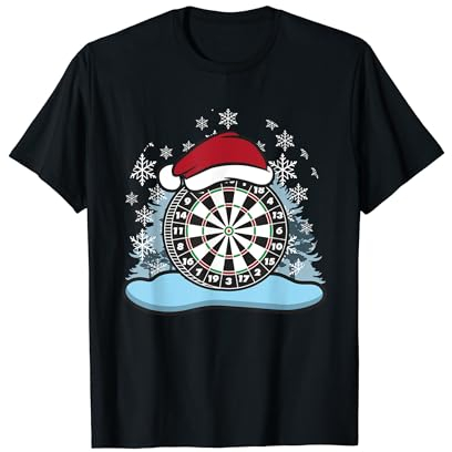 Dart Weihnachten Dartboard Dartscheibe Bommelmütze T-Shirt - Schwarz, Kurzarm, Klein, Unisex-Erwachsene, Weihnachten-Fans, Dart-Enthusiasten, Geschenk-Suchende