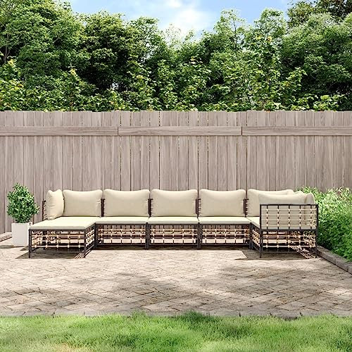 Tino Tech Garten-Lounge-Set mit Kissen Gartenmöbel Set 7-TLG Lounge Garnitur Gartenbank Gartensofa für Balkon und Terrasse Robust und Wetterbeständig Einfach Reinigen Anthrazit 72x72x66 cm